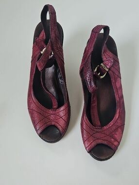 Women's Burgundy Peep-Toe Slingback Heels